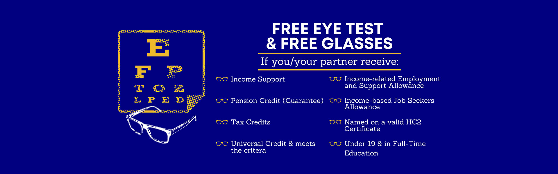 free NHS eye test banner